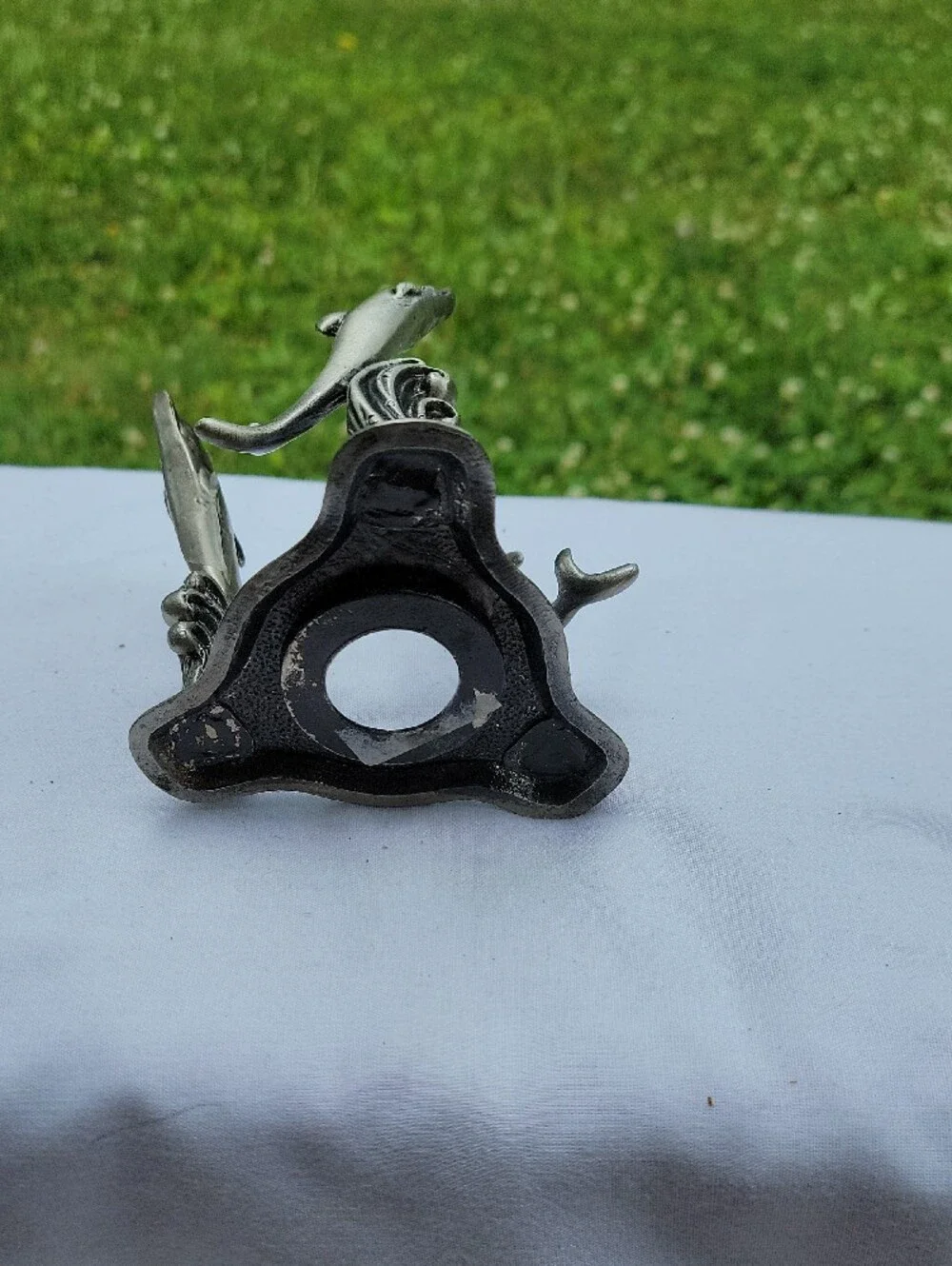 Dolphin Glass Dish on Silver-Tone Metal Stand